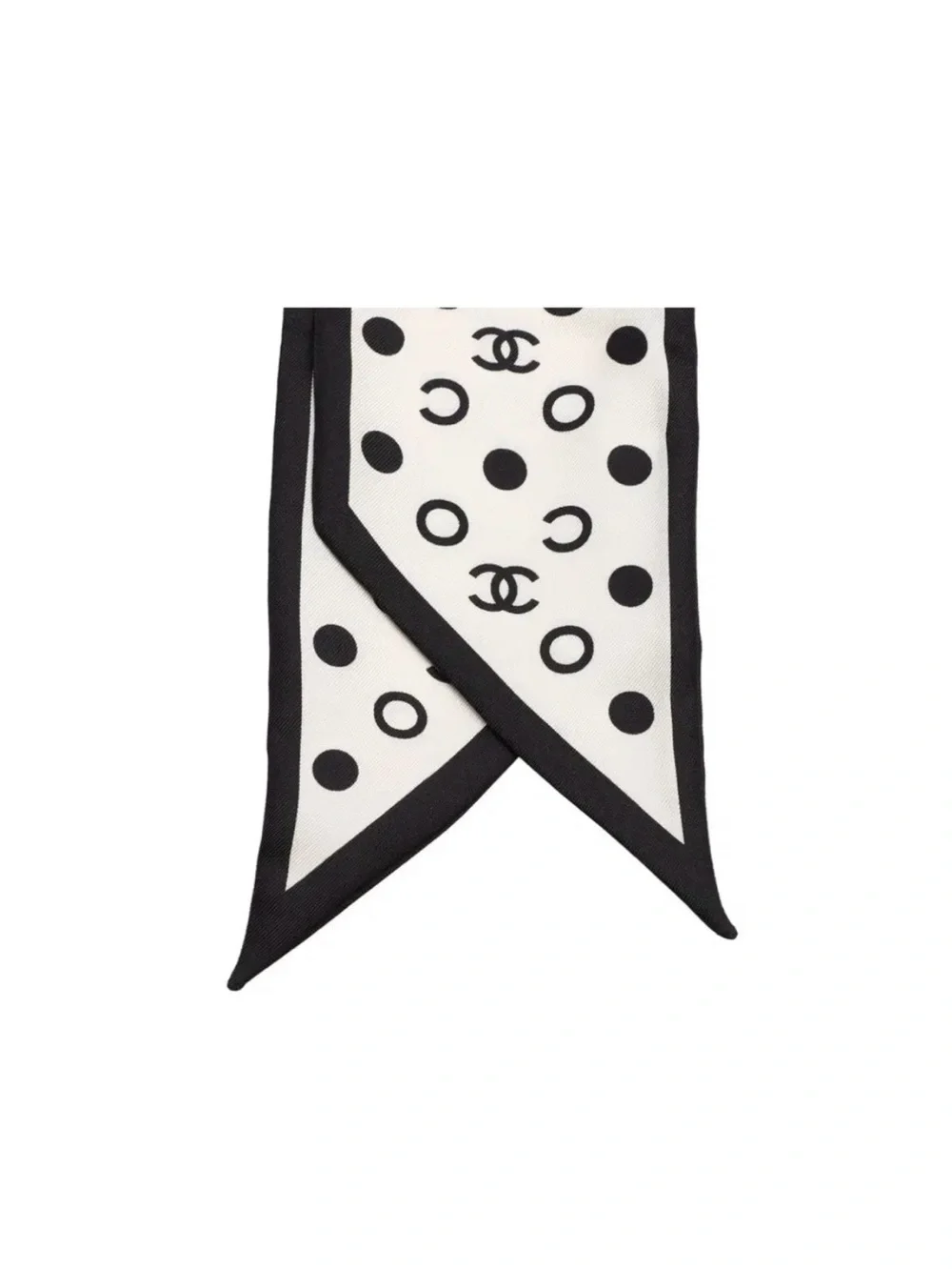 ChaneI. White and Black Polka Dot Logo Twilly Scarf/ Muffler